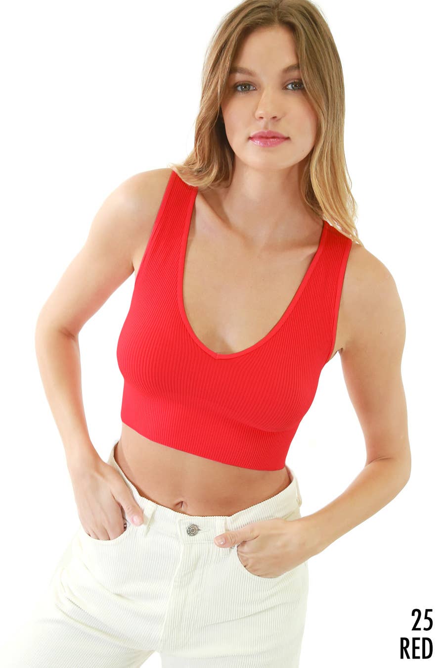 Tender Peach Plunge V-Neck Crop Top