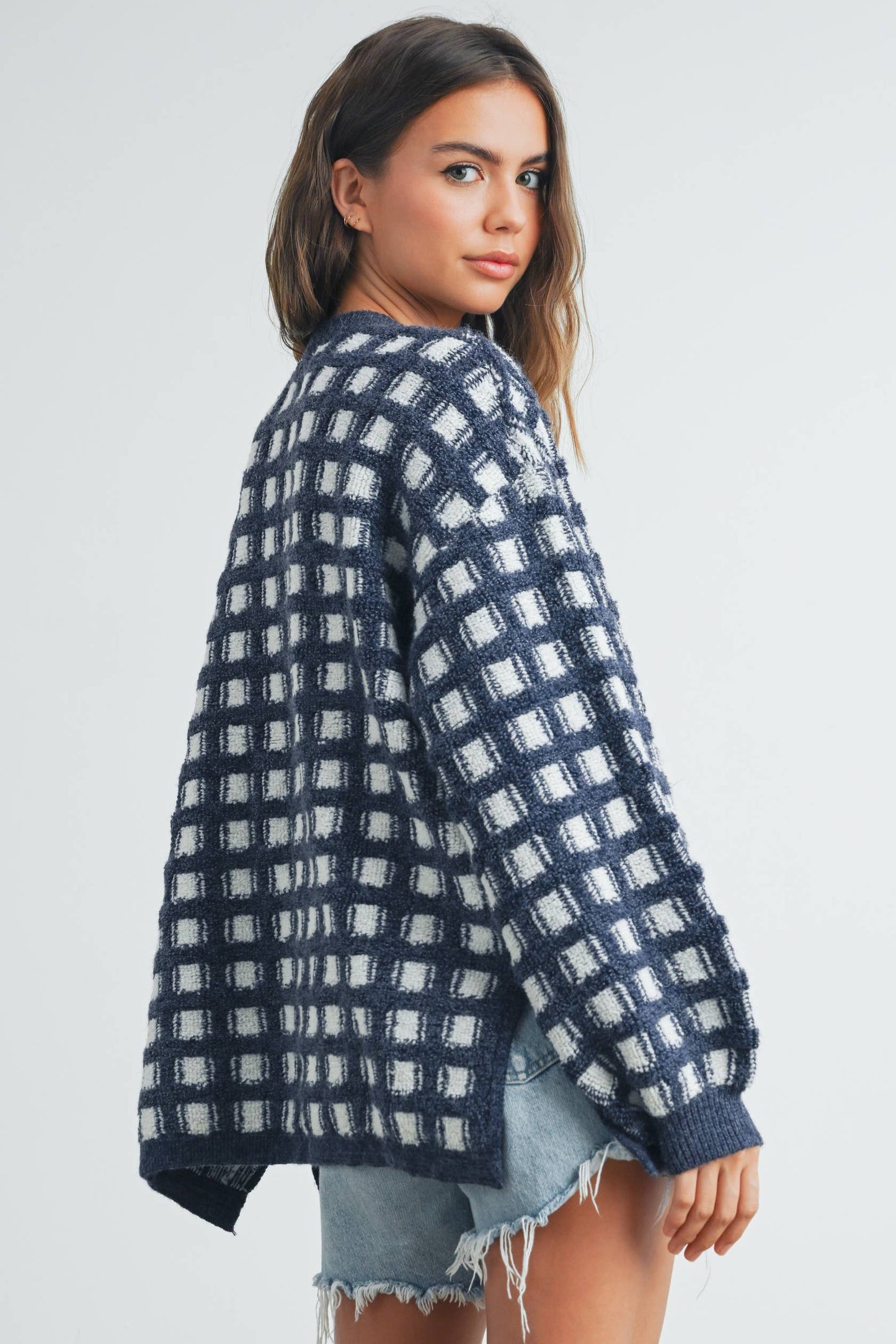 Taupe Checkered Oversized Sweater