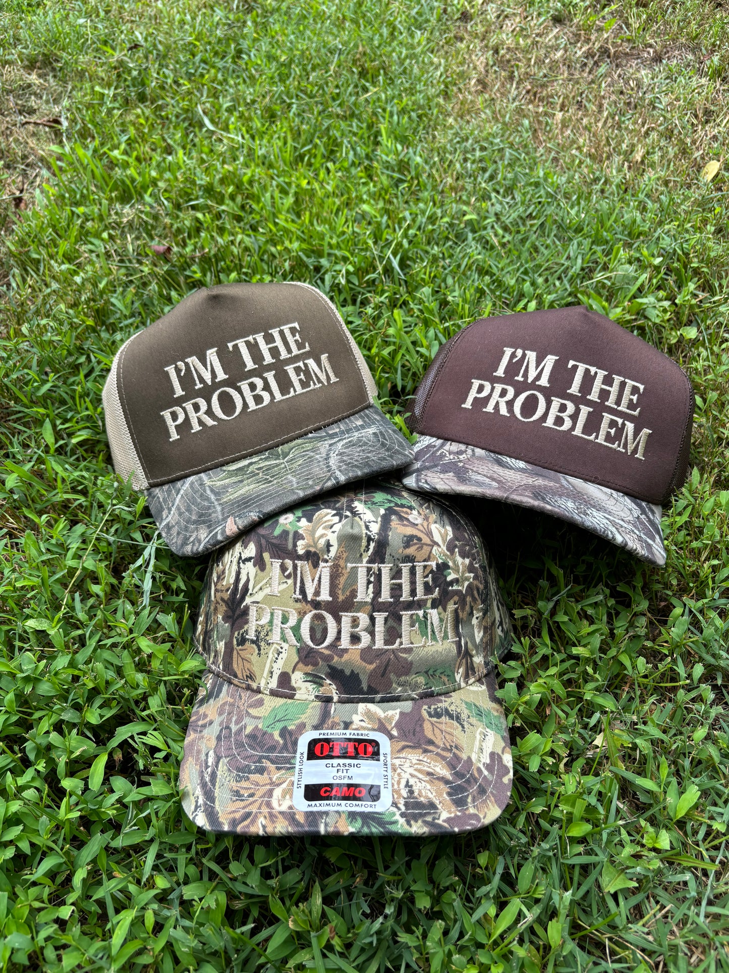 Im The Problem Embroidered Camo Trucker Hat