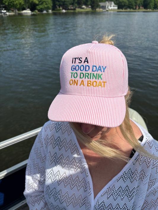 IT'S A GOOD DAY TO DRINK ON A BOAT Embroidered Trucker Hat