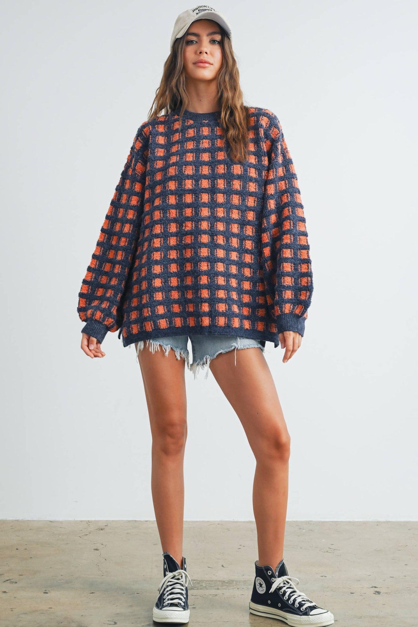 Taupe Checkered Oversized Sweater