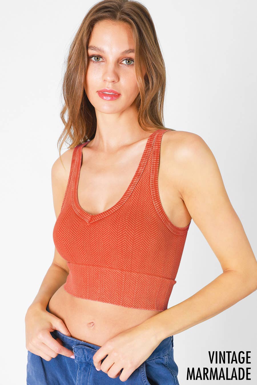 Sweet Peach Vintage Reversible Herringbone Crop Top