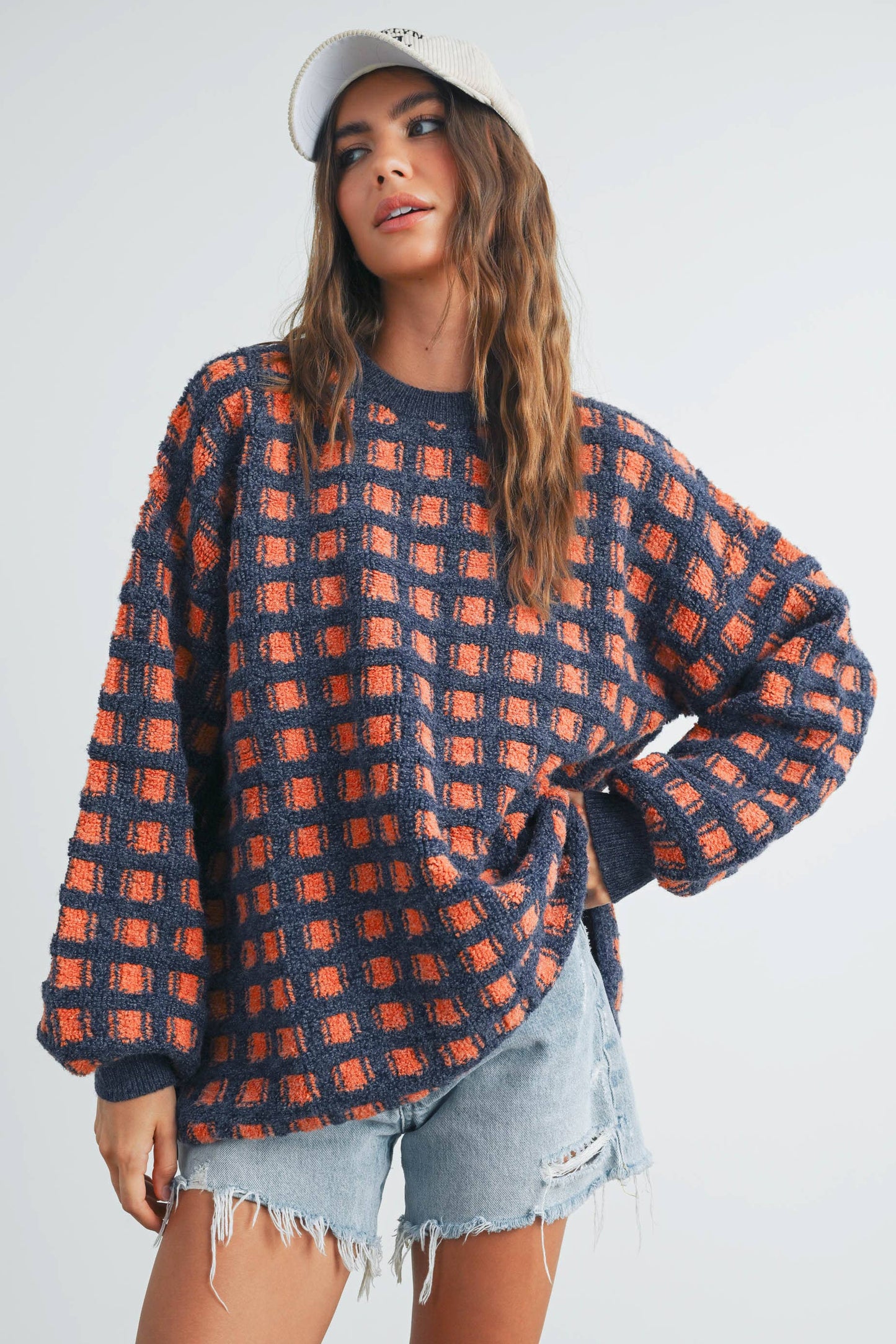Taupe Checkered Oversized Sweater