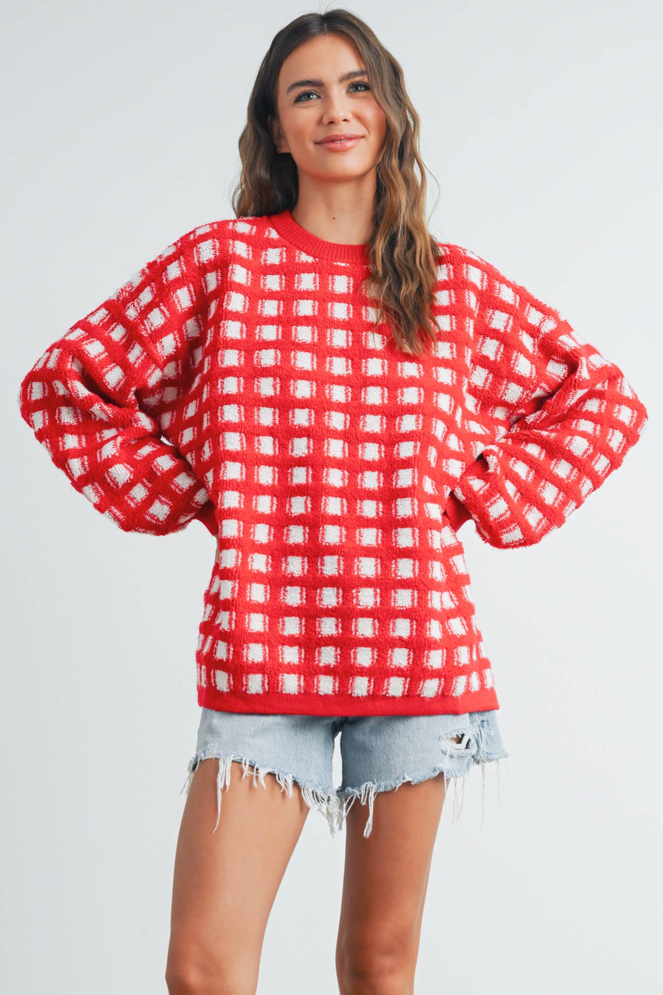 Taupe Checkered Oversized Sweater