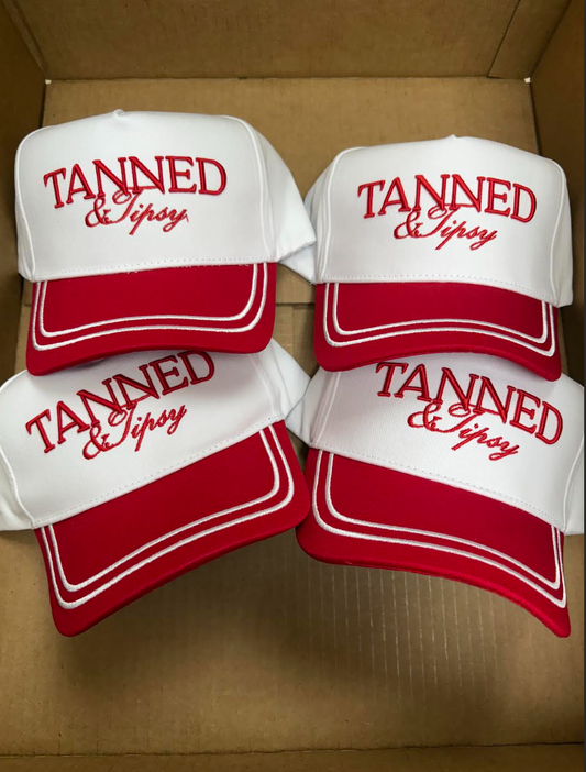 Tanned & Tipsy - Red/White Vintage Trucker Hat