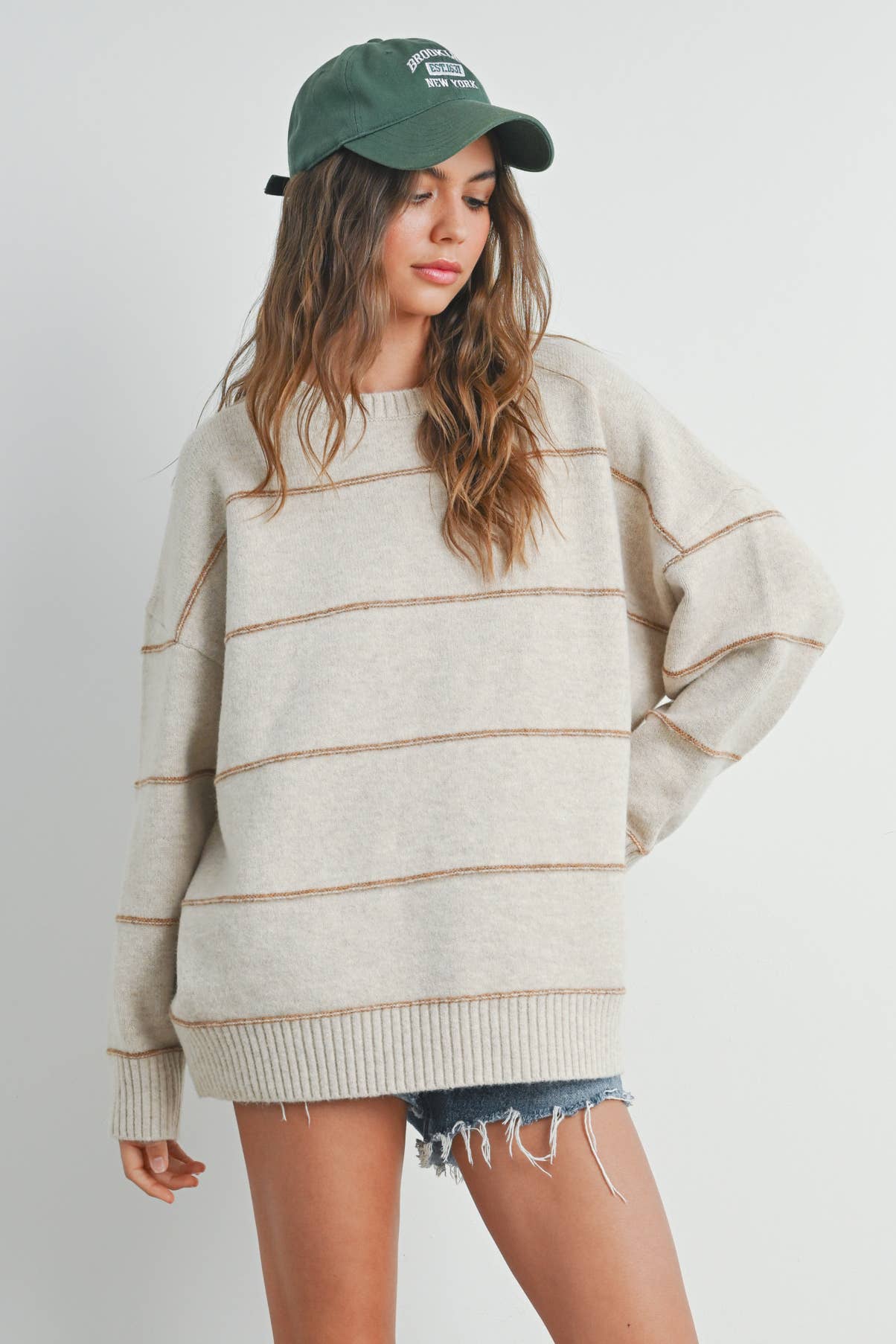 STRIPED PATTERN DROP SHOULDER SWEATER