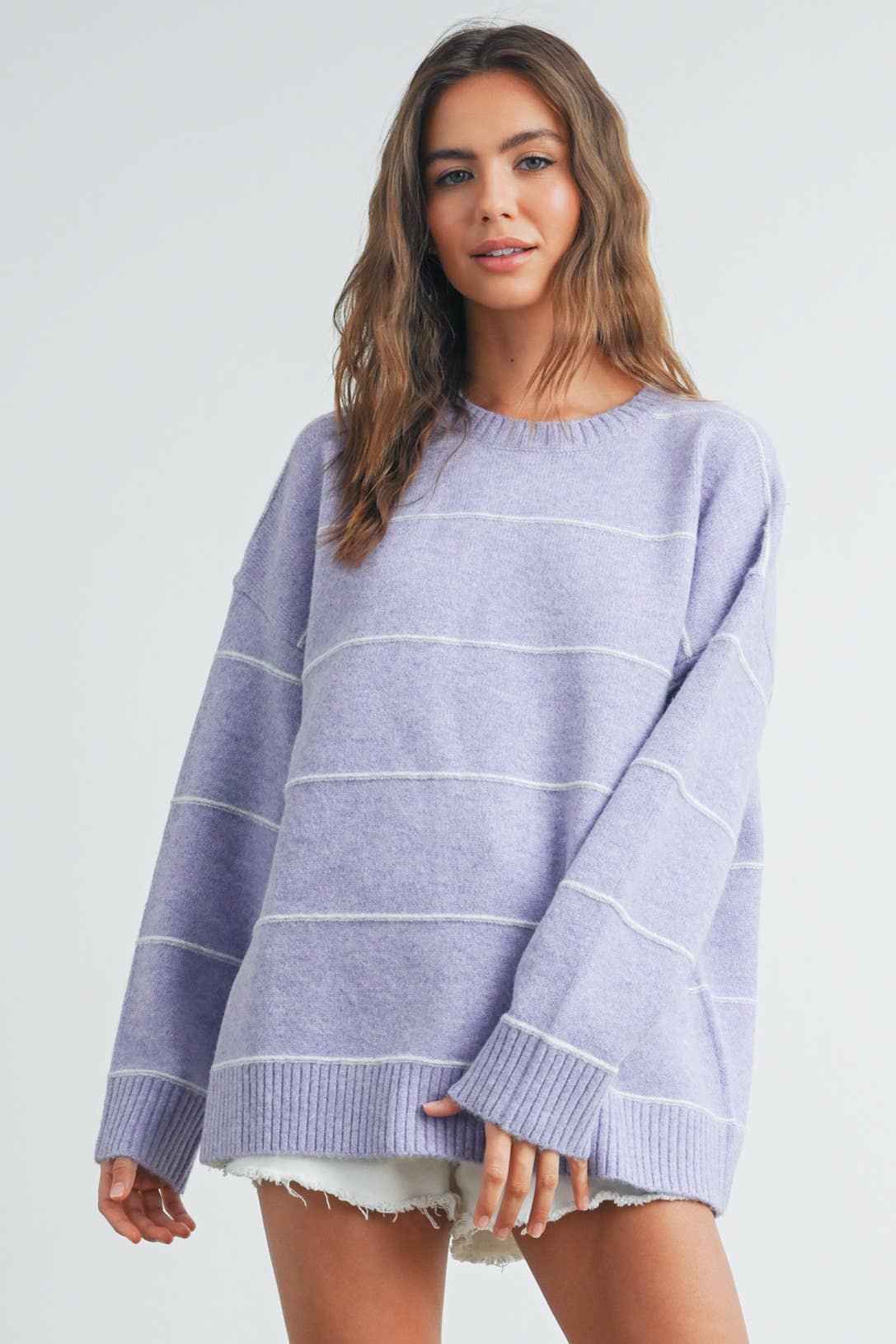 STRIPED PATTERN DROP SHOULDER SWEATER