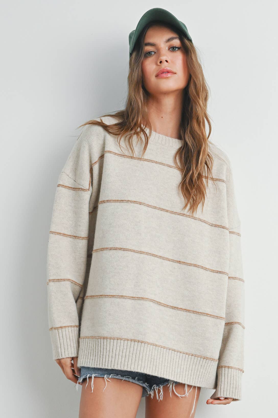 STRIPED PATTERN DROP SHOULDER SWEATER