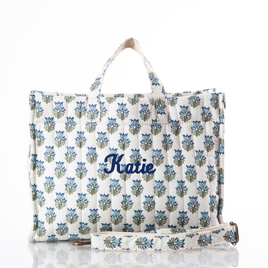 Custom Personalized Embroidered Block Print Tote Bag
