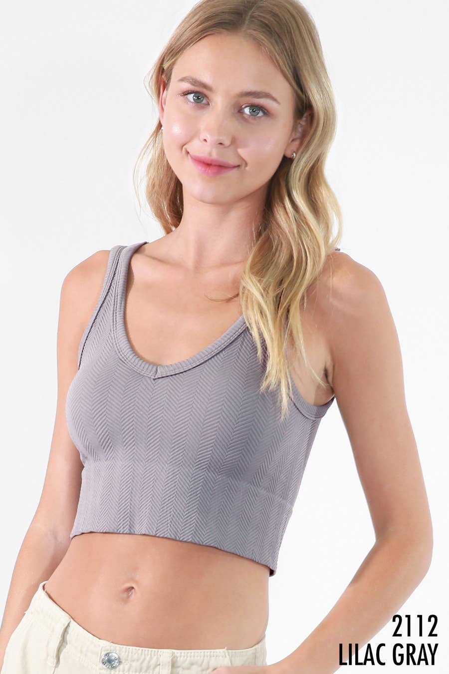 Lilac Gray Herringbone Crop Top