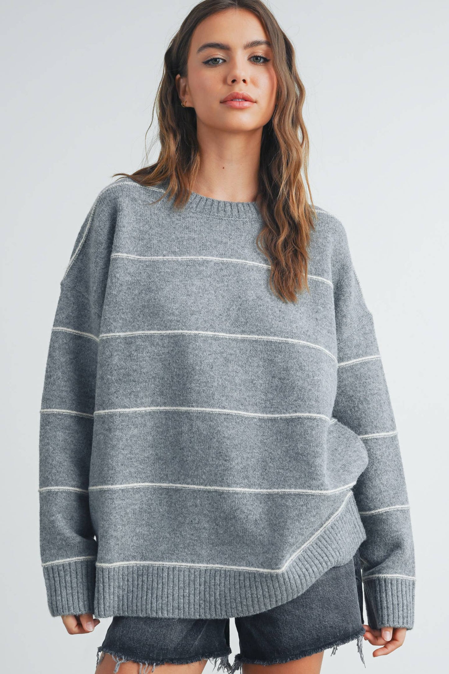 STRIPED PATTERN DROP SHOULDER SWEATER