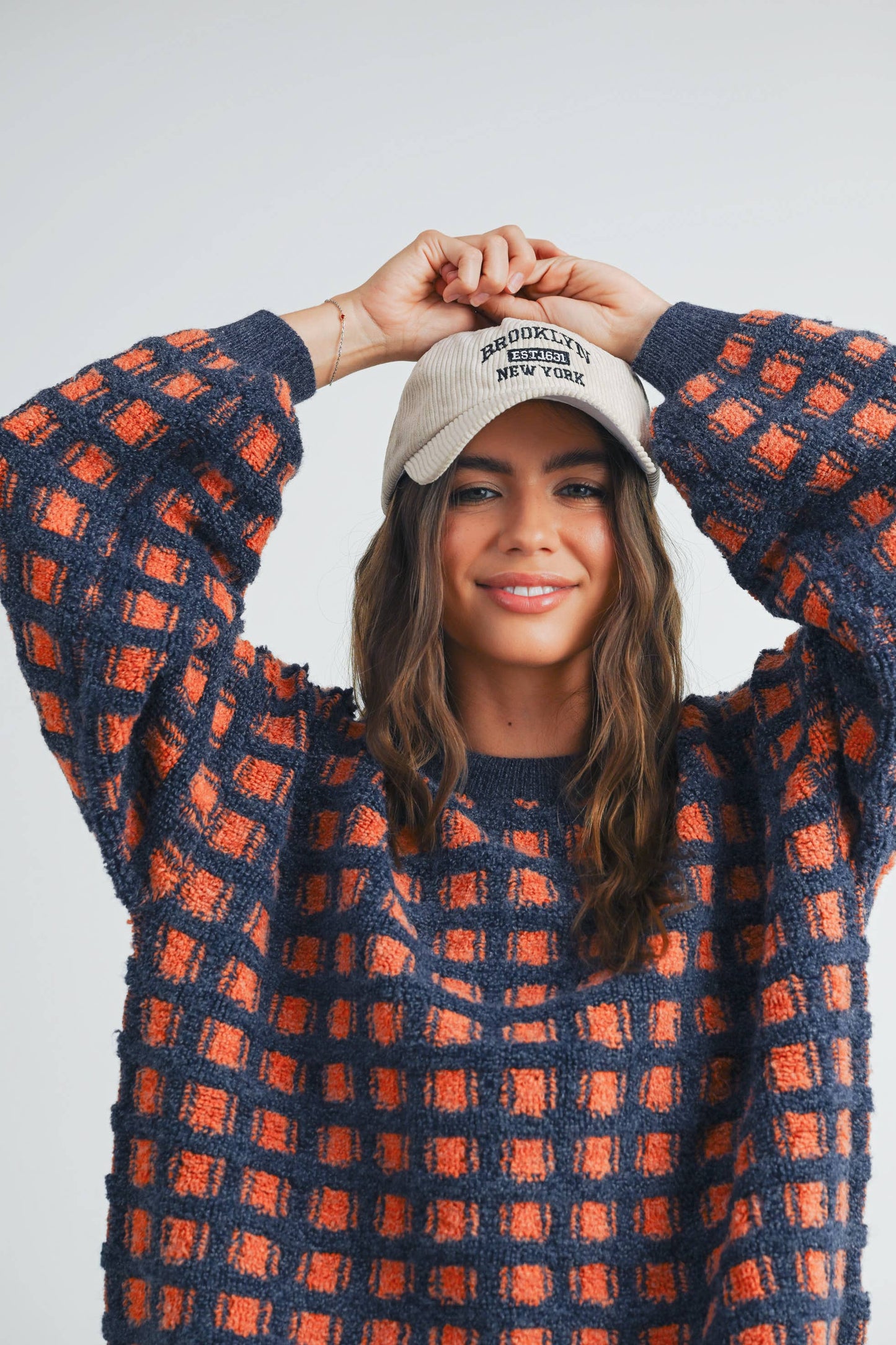 Taupe Checkered Oversized Sweater
