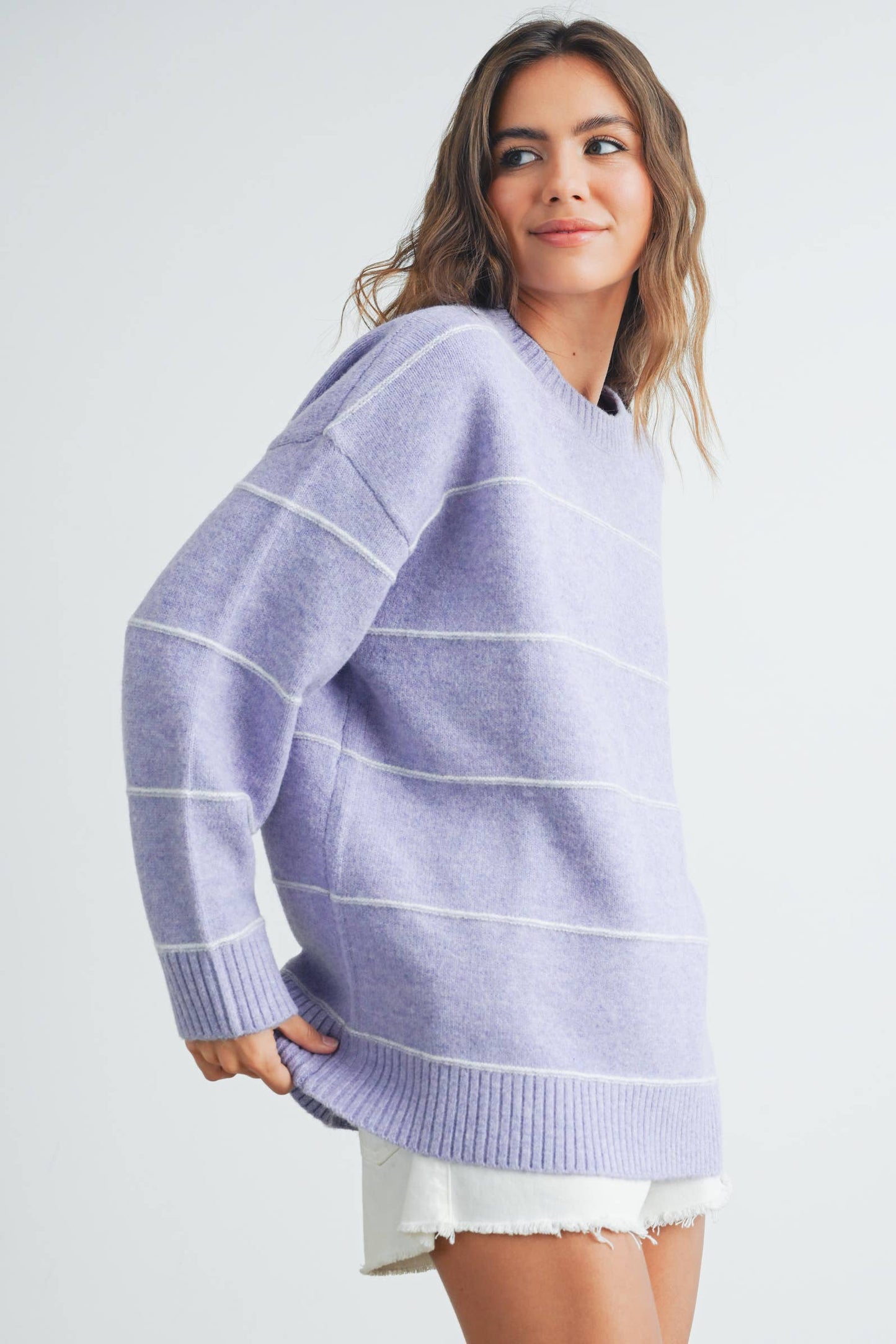 STRIPED PATTERN DROP SHOULDER SWEATER