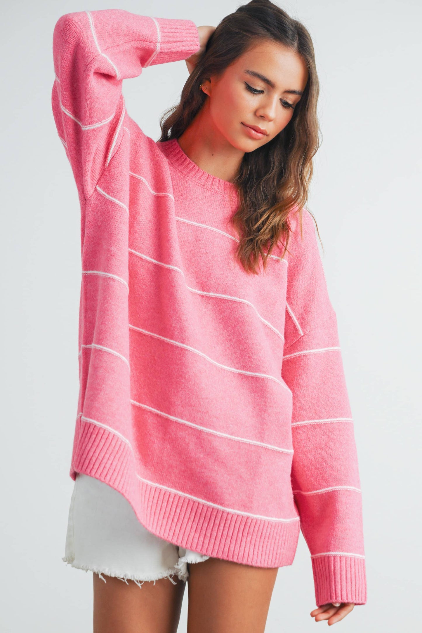 STRIPED PATTERN DROP SHOULDER SWEATER