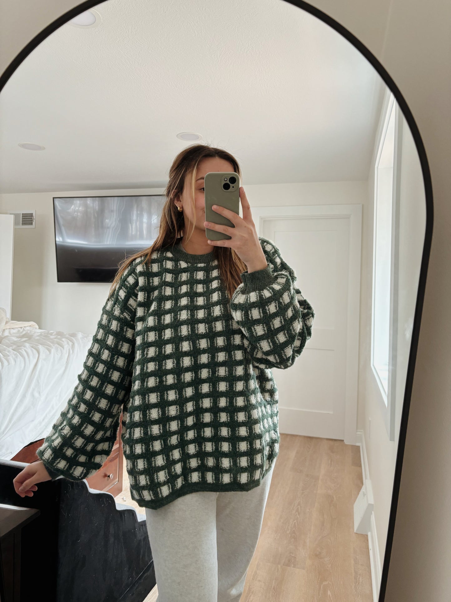 Olive Checkered Oversized Sweater