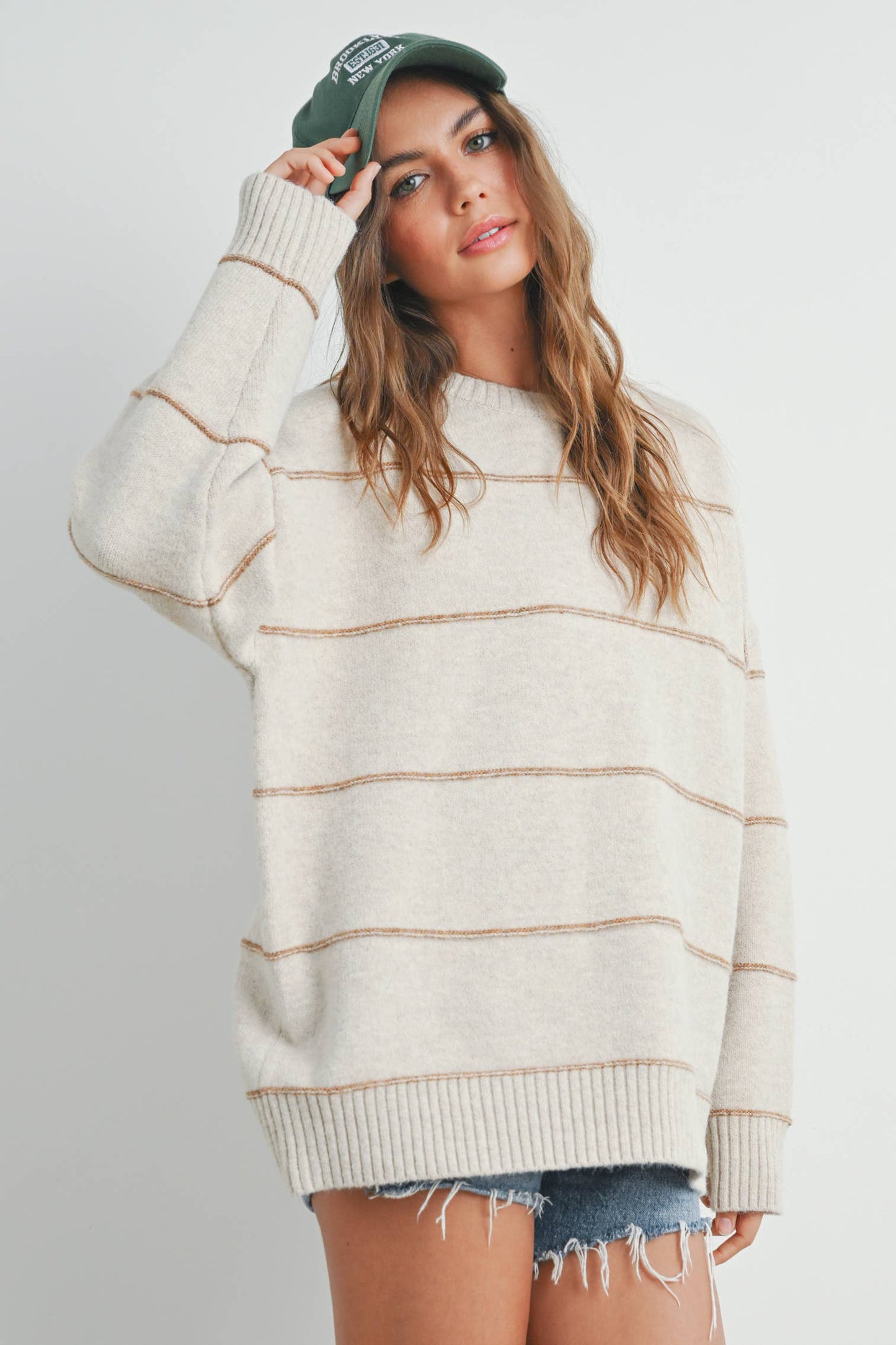 STRIPED PATTERN DROP SHOULDER SWEATER