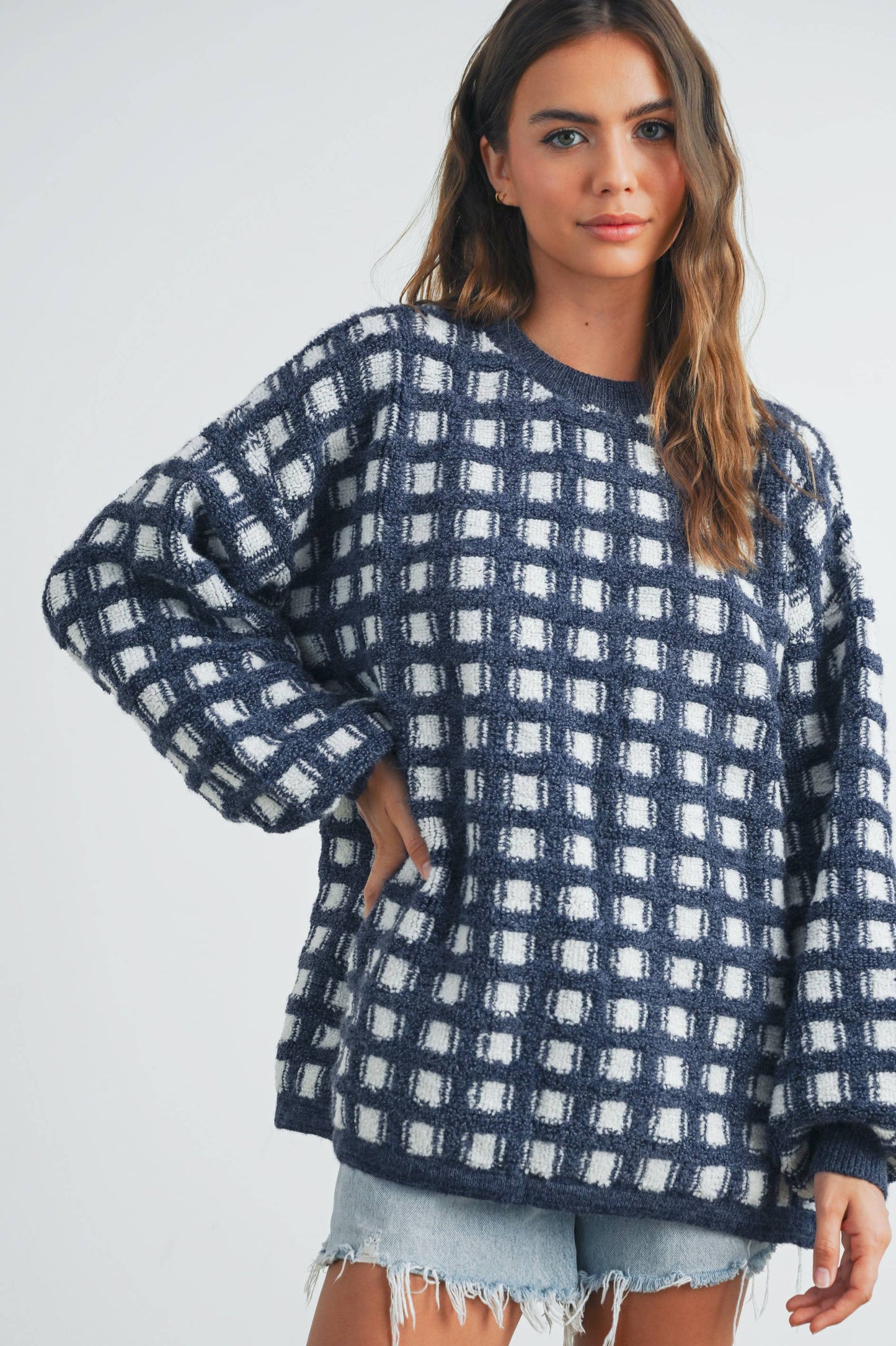 Taupe Checkered Oversized Sweater
