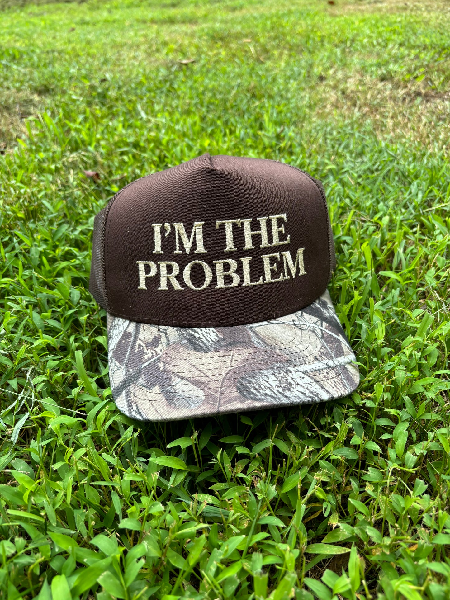 Im The Problem Embroidered Camo Trucker Hat