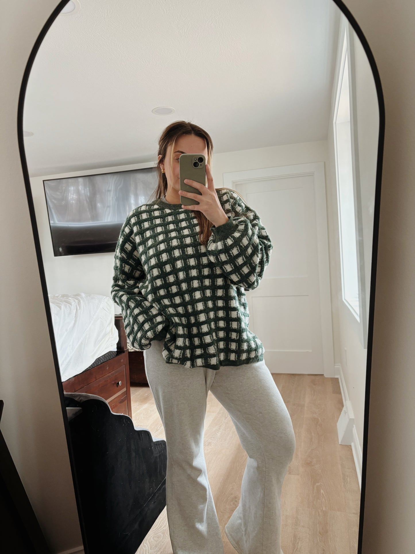 Olive Checkered Oversized Sweater