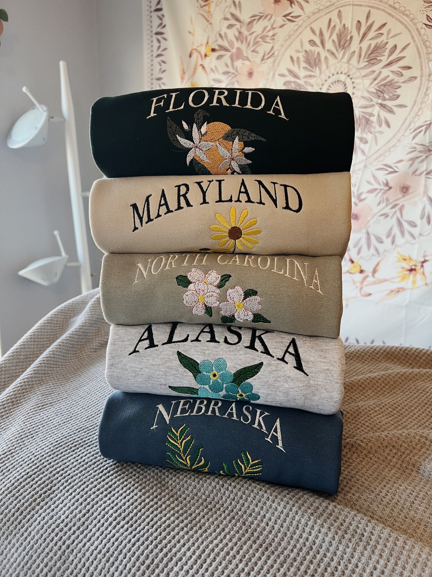 North Carolina State Flower Embroidered Crewneck