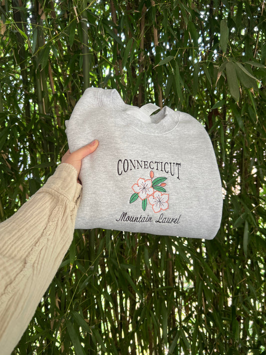 Connecticut State Flower Embroidered Crewneck