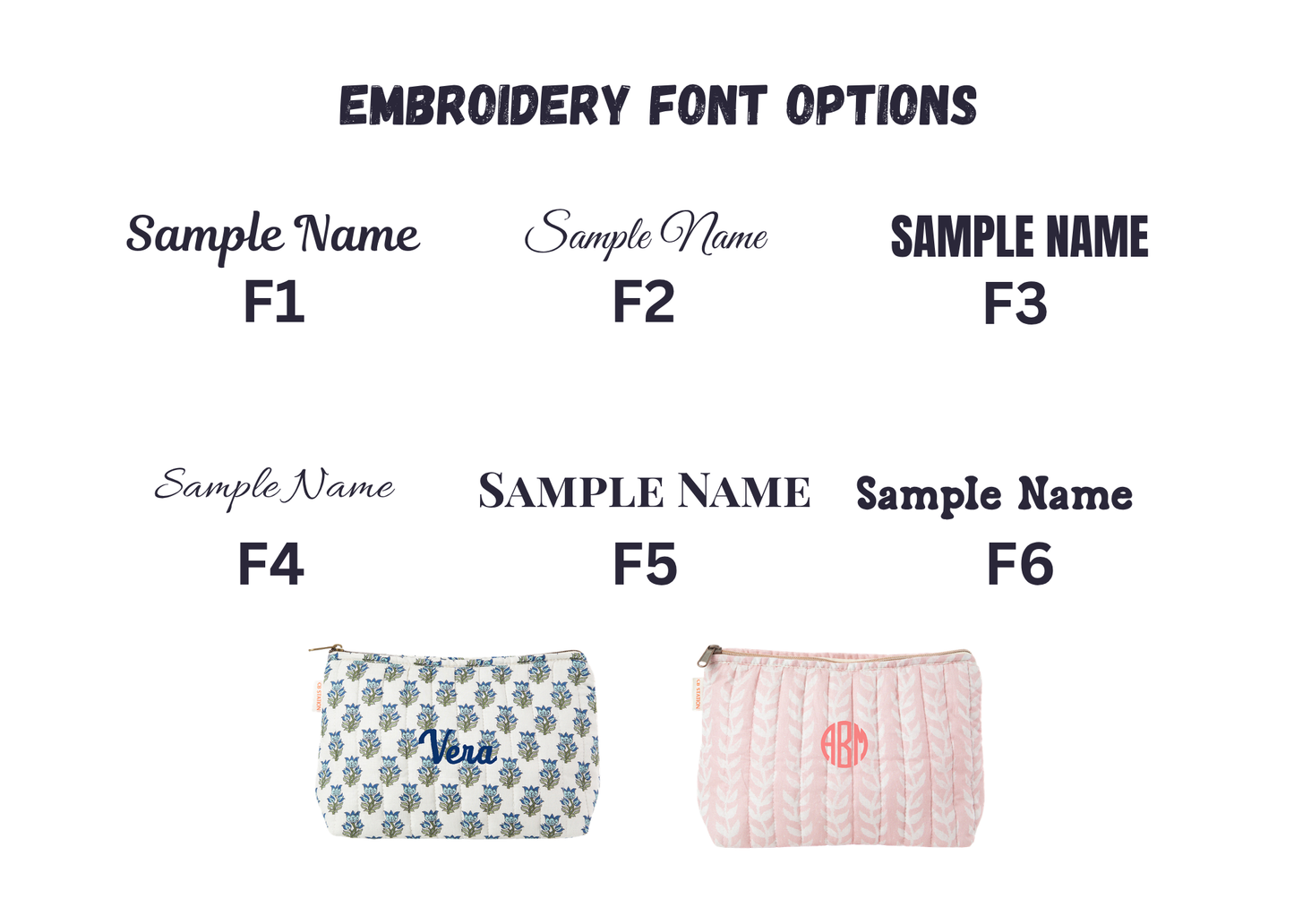 Block Print Clutch/ Make-Up Bag Custom Personalized Embroidered