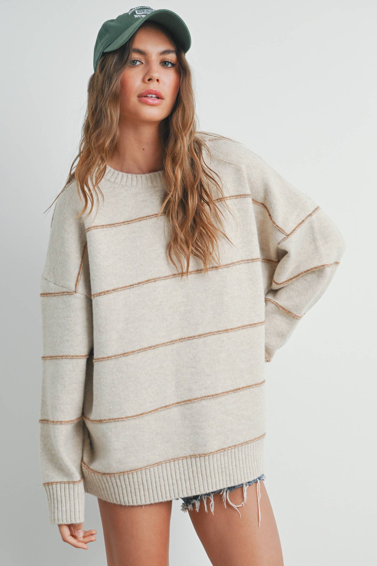 STRIPED PATTERN DROP SHOULDER SWEATER