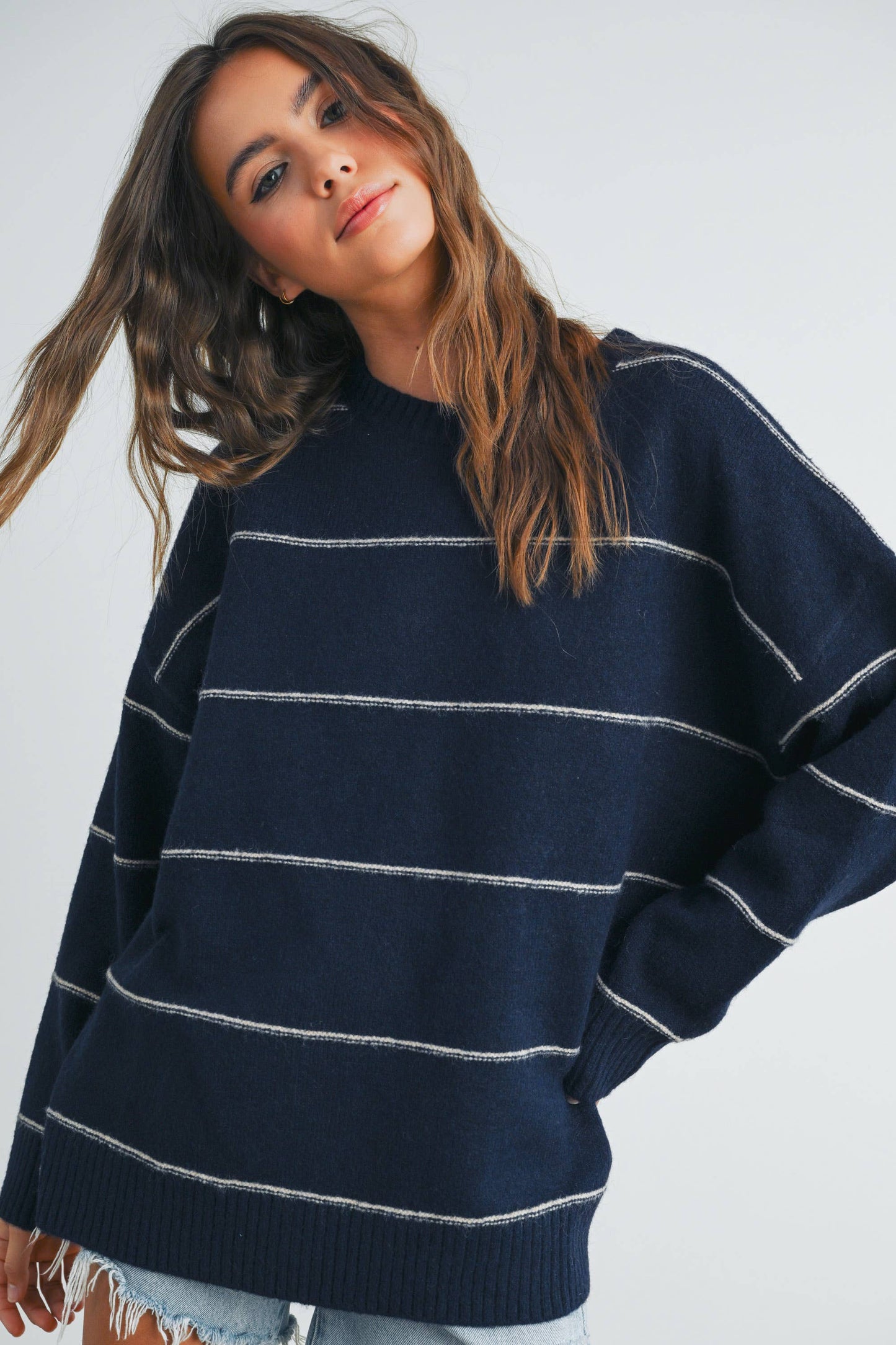 STRIPED PATTERN DROP SHOULDER SWEATER