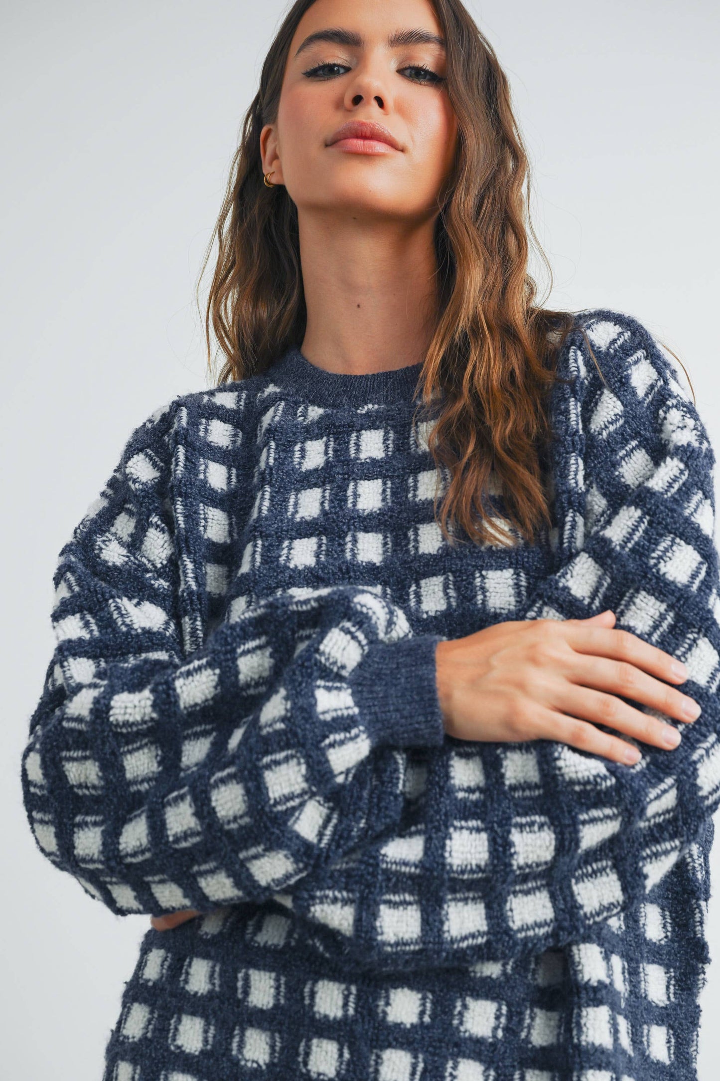 Taupe Checkered Oversized Sweater
