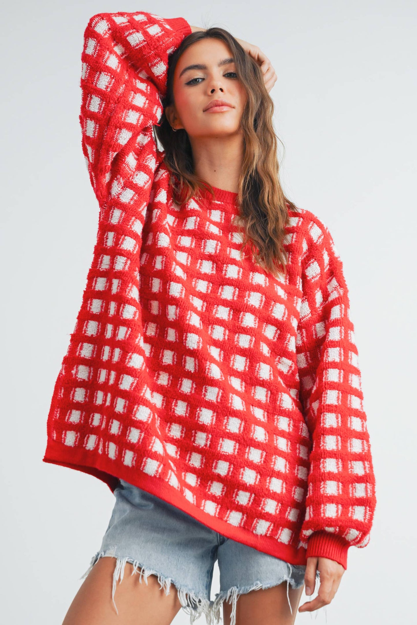 Taupe Checkered Oversized Sweater