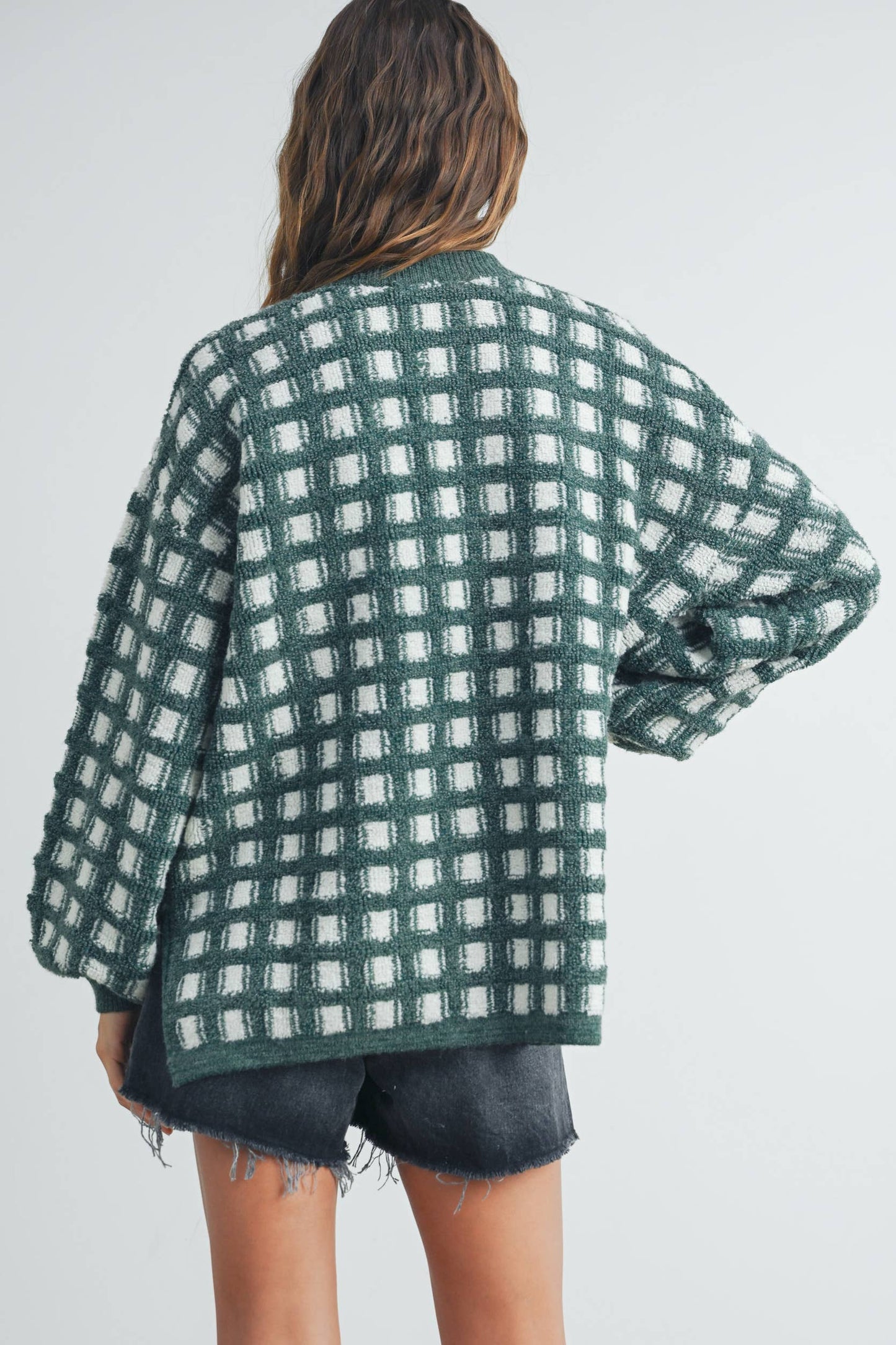 Taupe Checkered Oversized Sweater