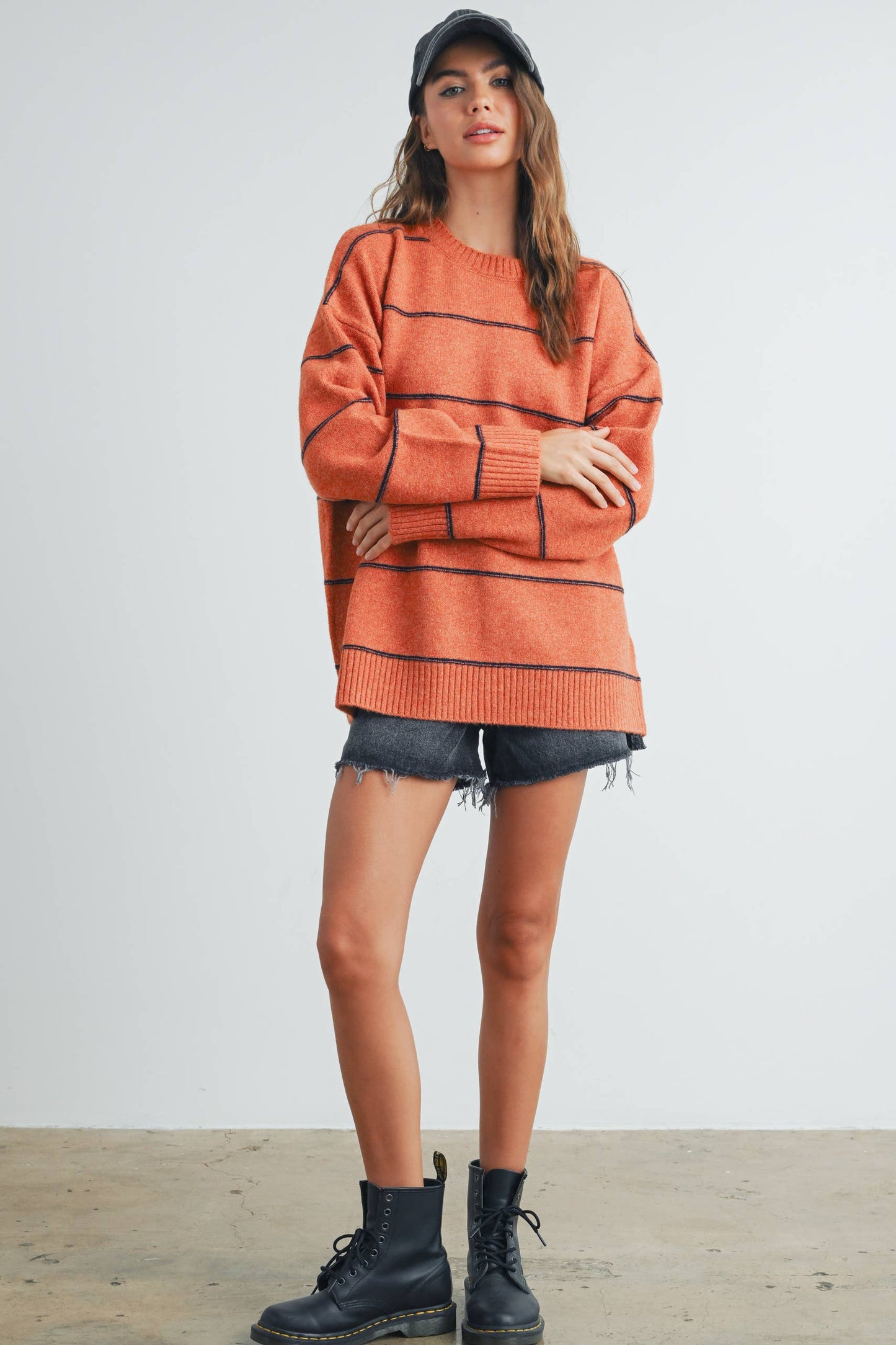 STRIPED PATTERN DROP SHOULDER SWEATER