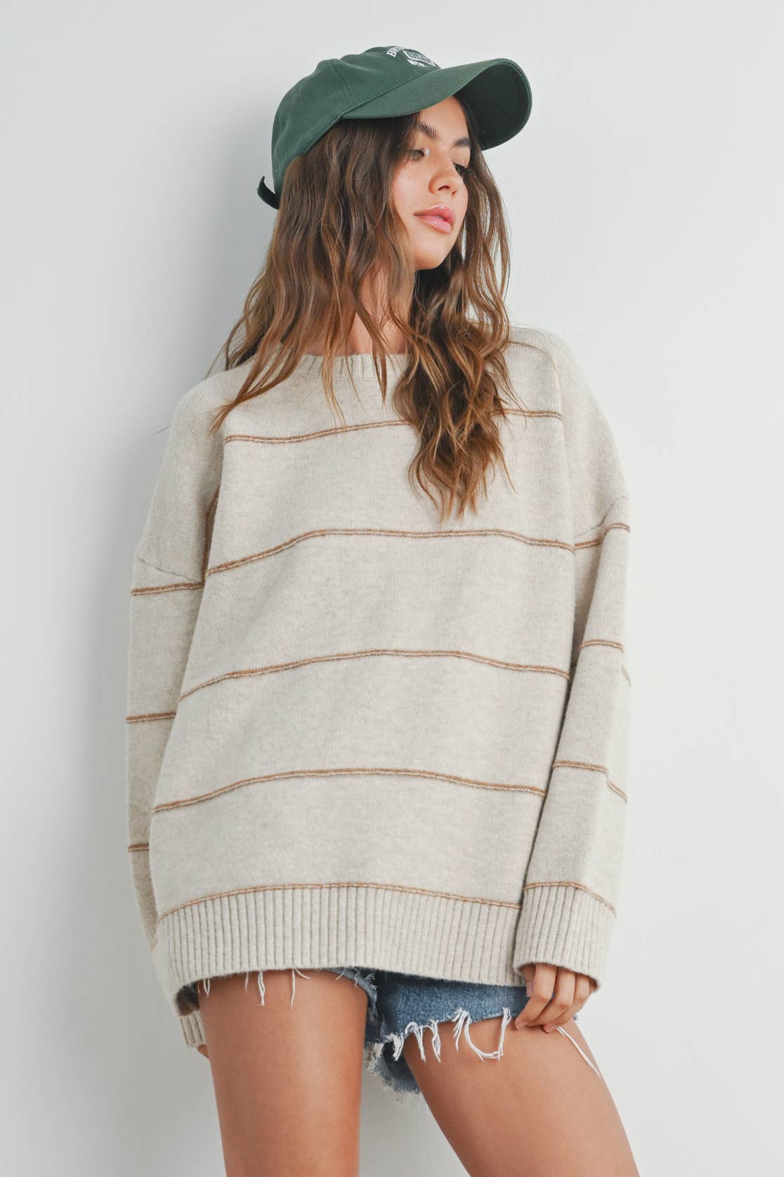 STRIPED PATTERN DROP SHOULDER SWEATER