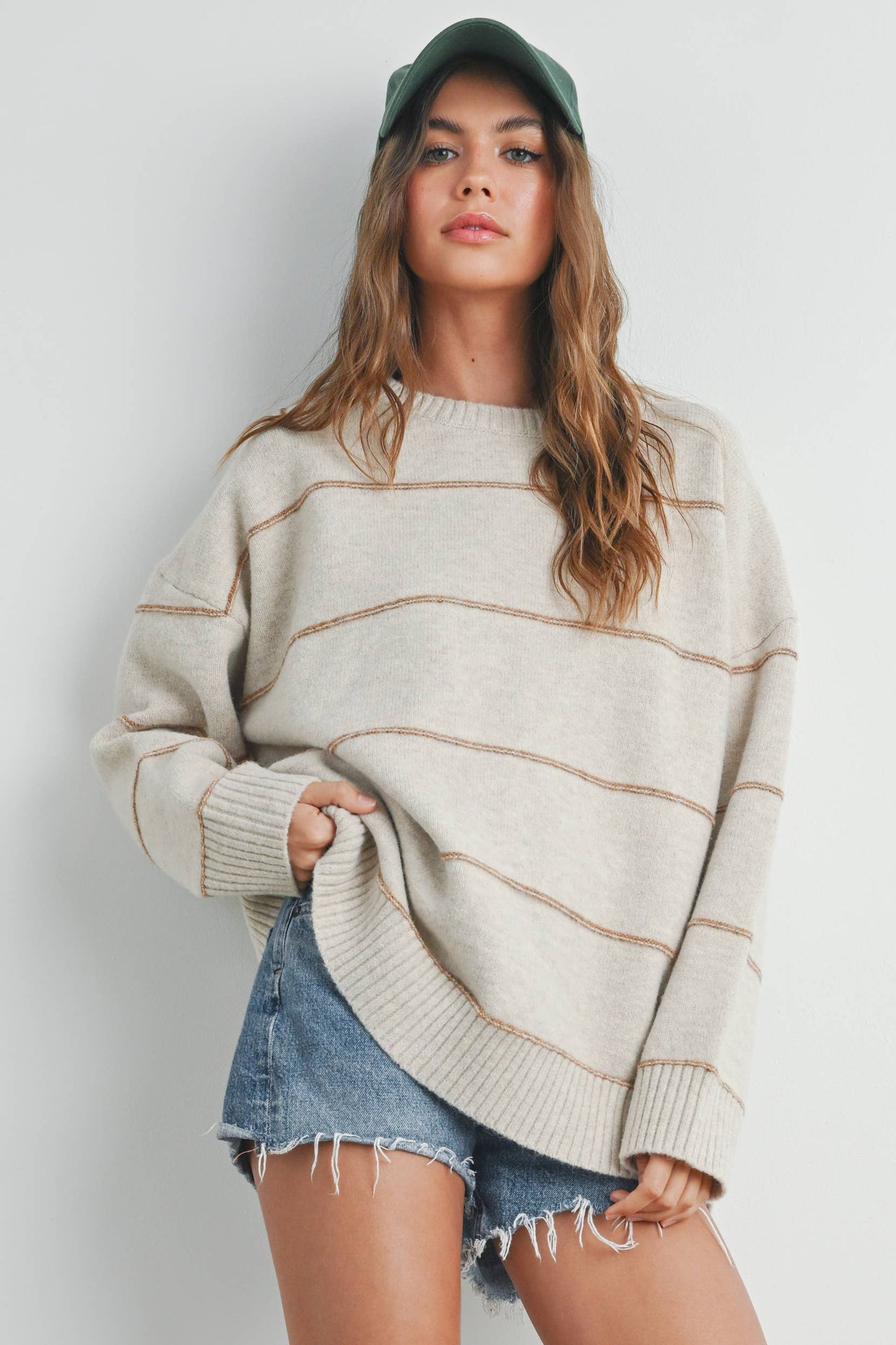 STRIPED PATTERN DROP SHOULDER SWEATER
