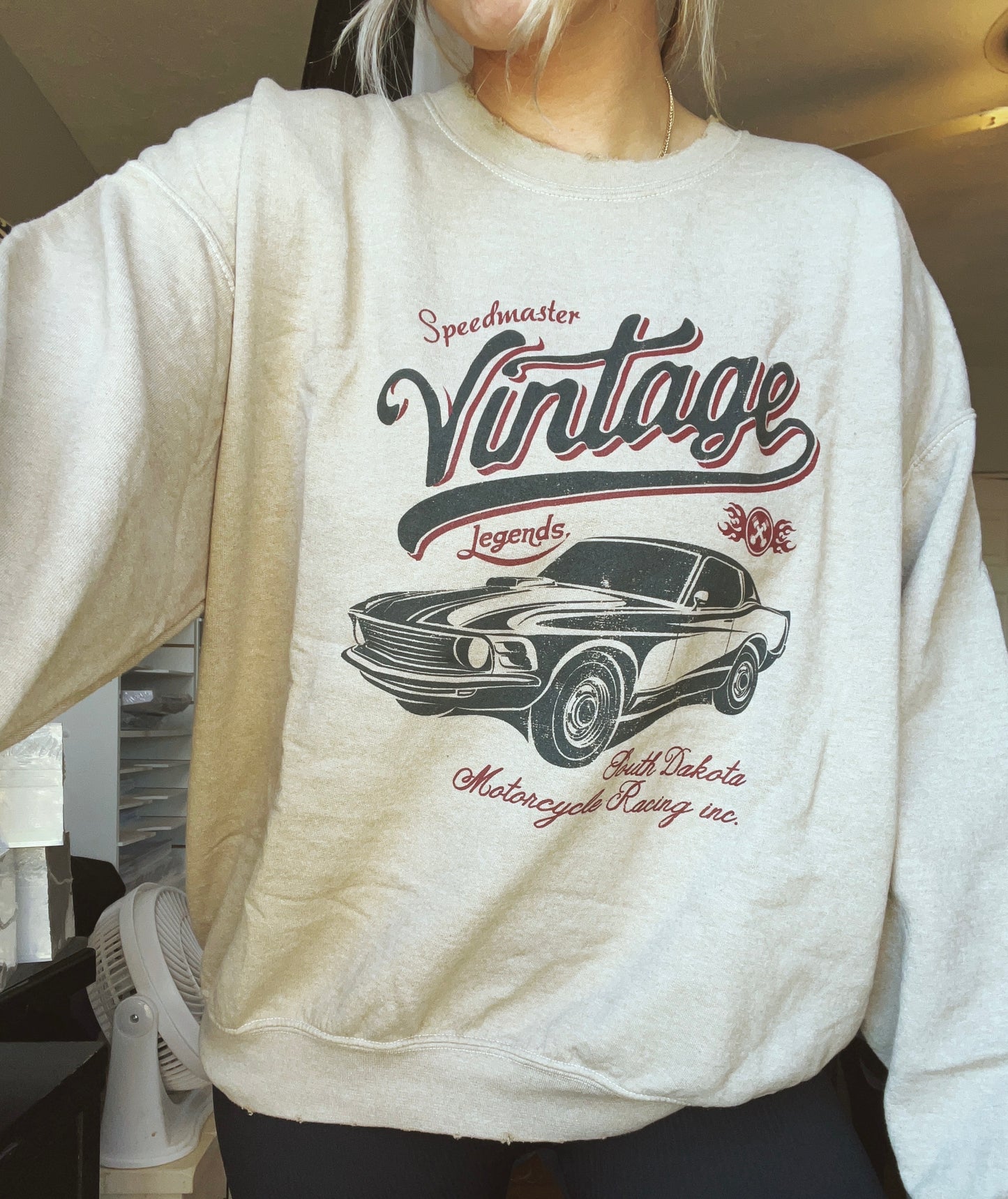 Vintage Car Distressed Graphic Crewneck Sweatshirt