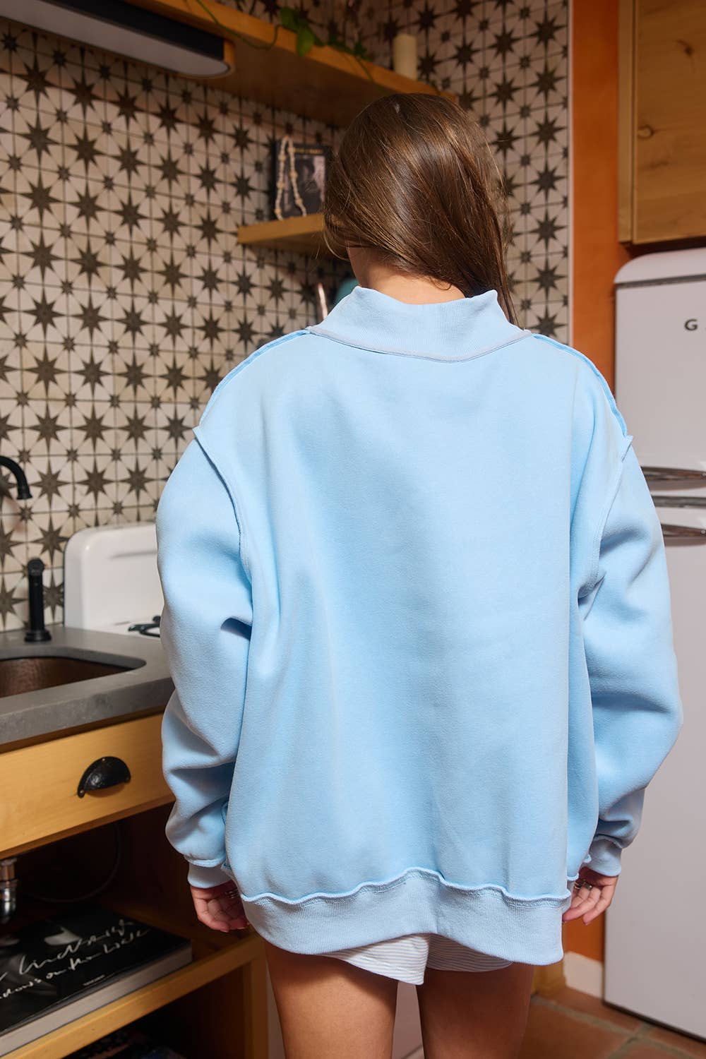 IT2594-MOTHER | 'MOTHER & COOL MOM' Reversible Sweatshirt: SKY BLUE / S/M