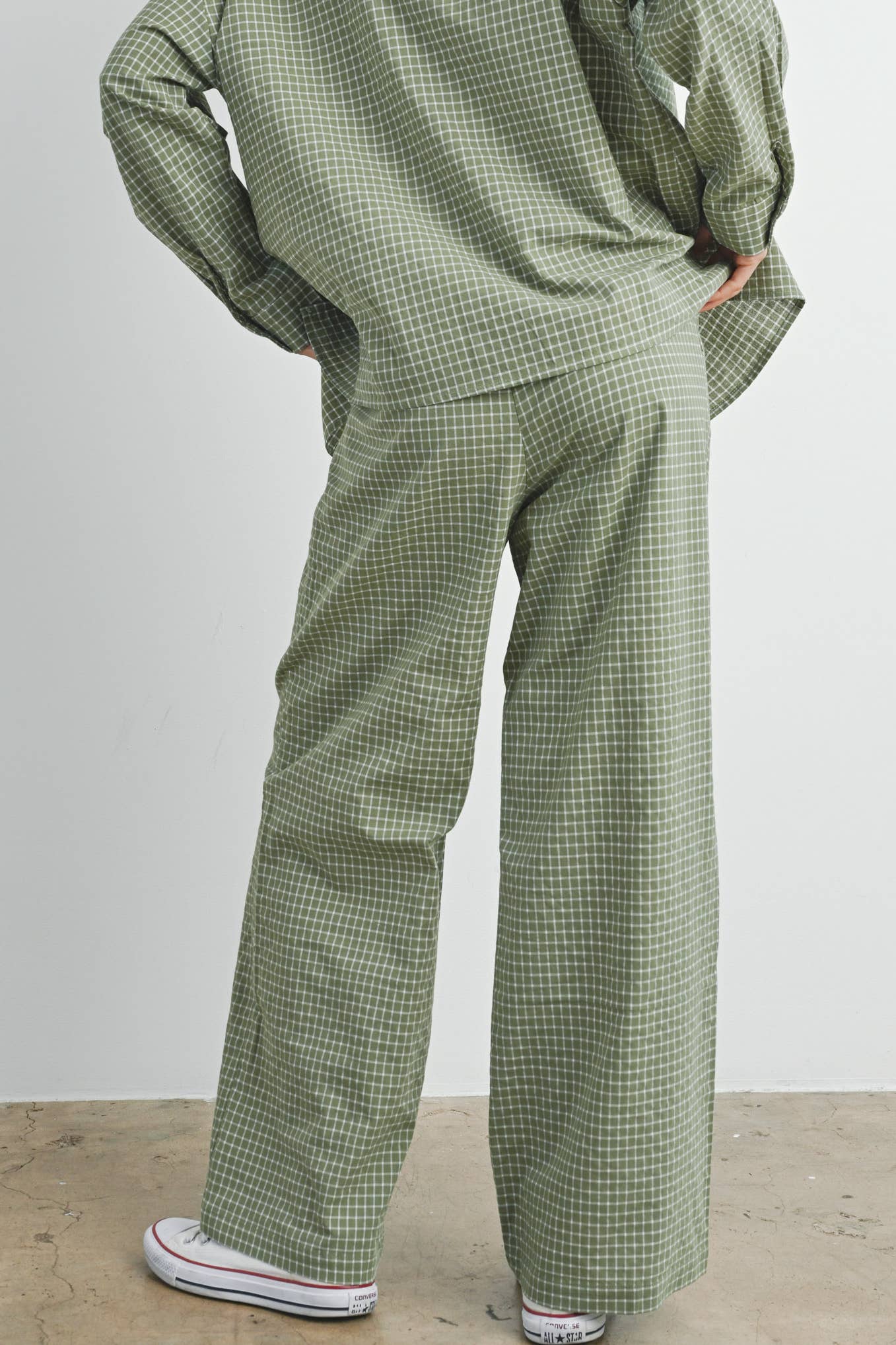 Olive Drawstring Checker Pants