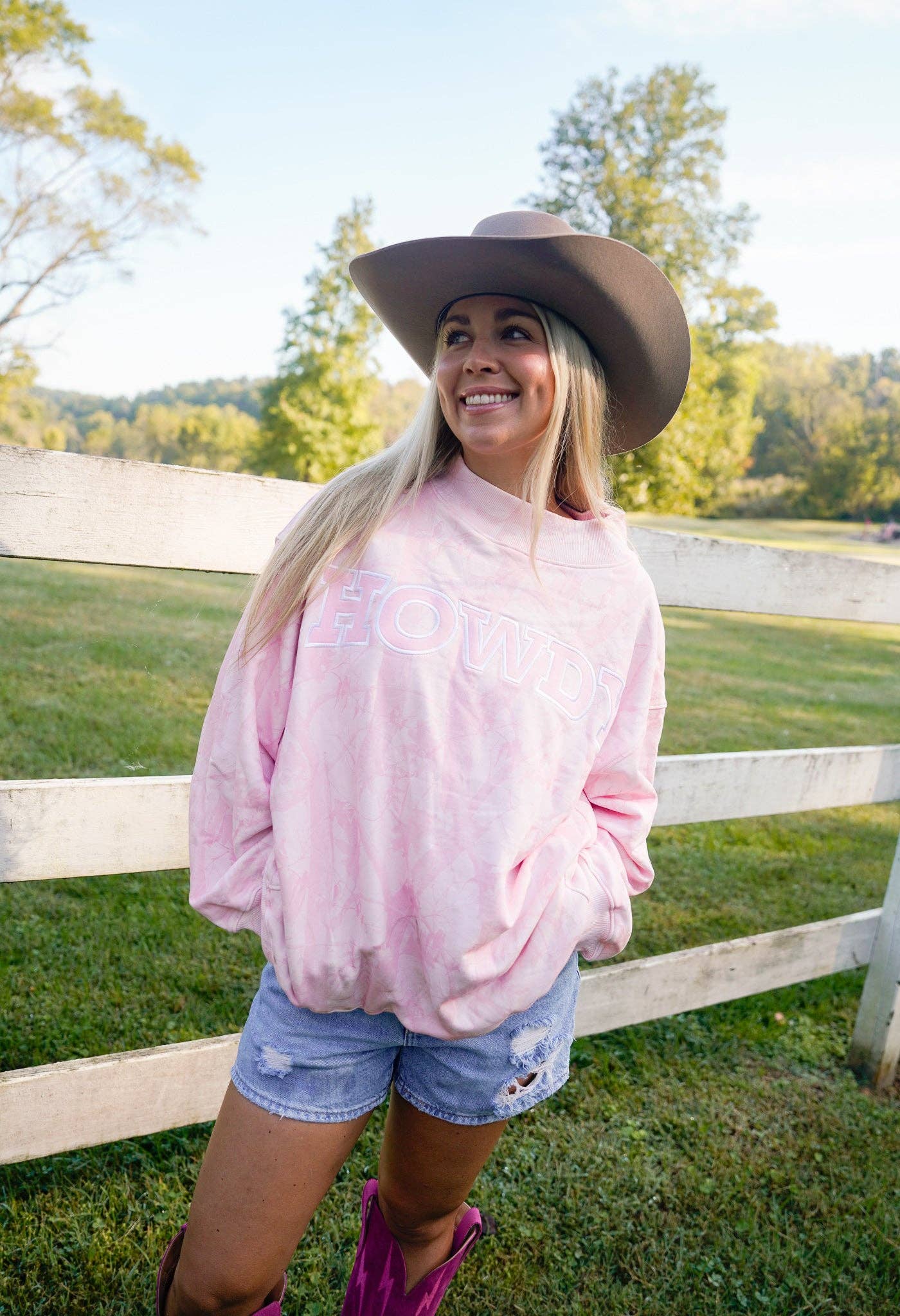 Howdy - Blue Camo Vintage Mock-Neck Sweatshirt