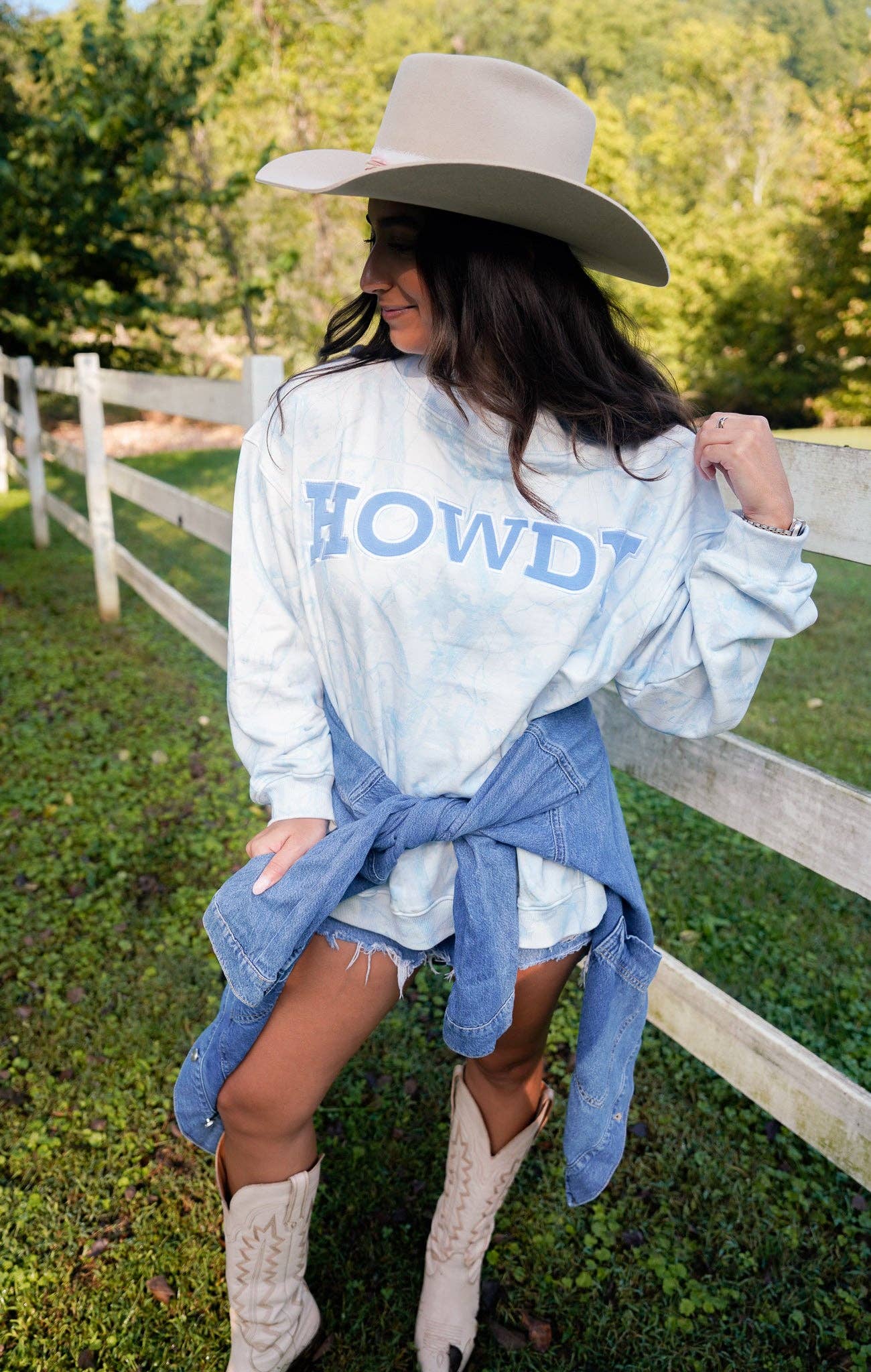 Howdy - Blue Camo Vintage Mock-Neck Sweatshirt