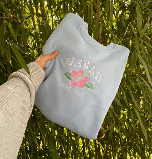 Hawaii Blues Embroidered Crewneck