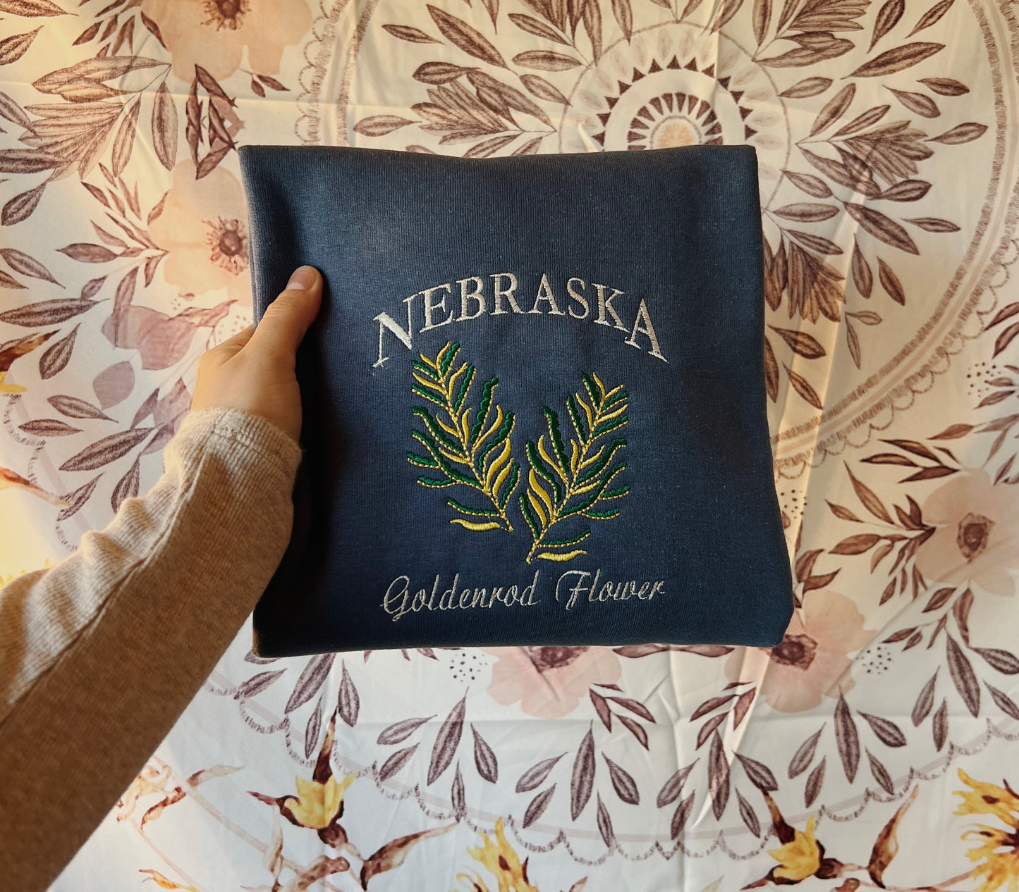 Nebraska State Flower Embroidered Crewneck