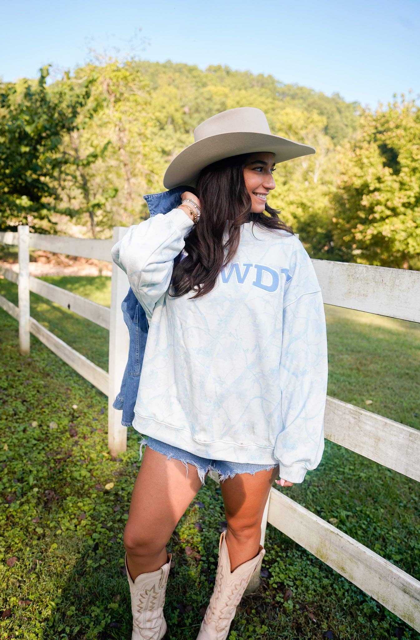 Howdy - Blue Camo Vintage Mock-Neck Sweatshirt