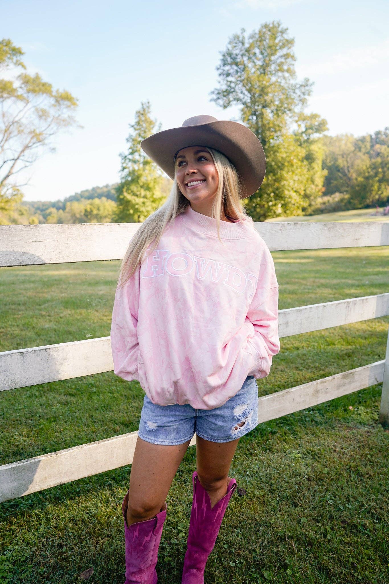 Howdy - Blue Camo Vintage Mock-Neck Sweatshirt