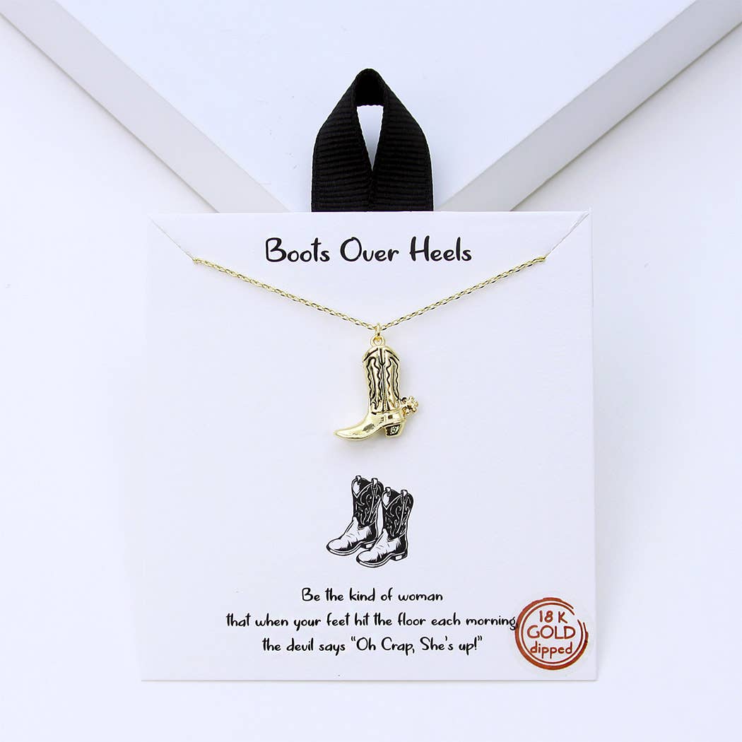 Gold-Dipped Boot Pendant Necklace: ONE SIZE / RHBLK