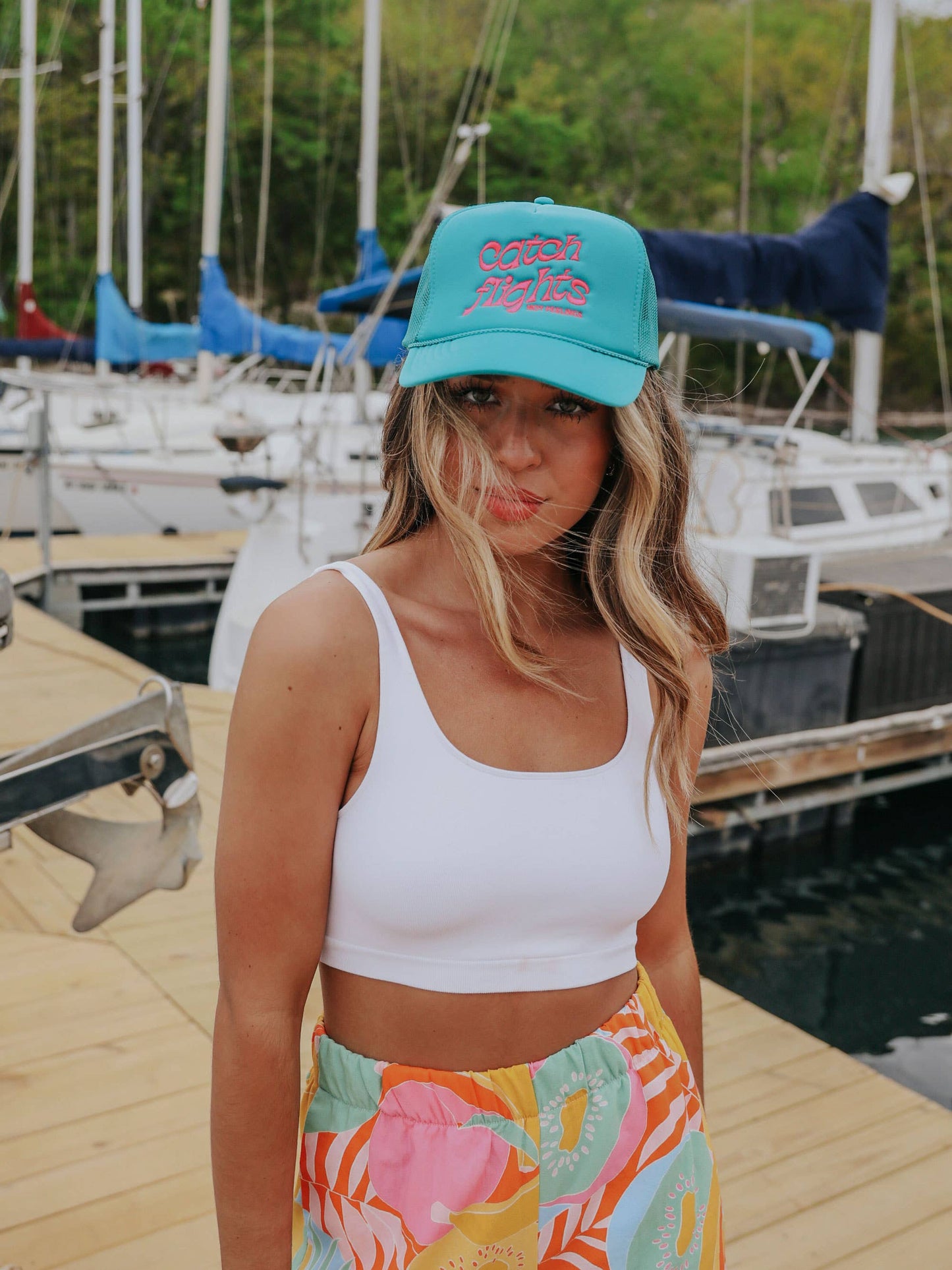 Catch Flights Teal Trucker Hat