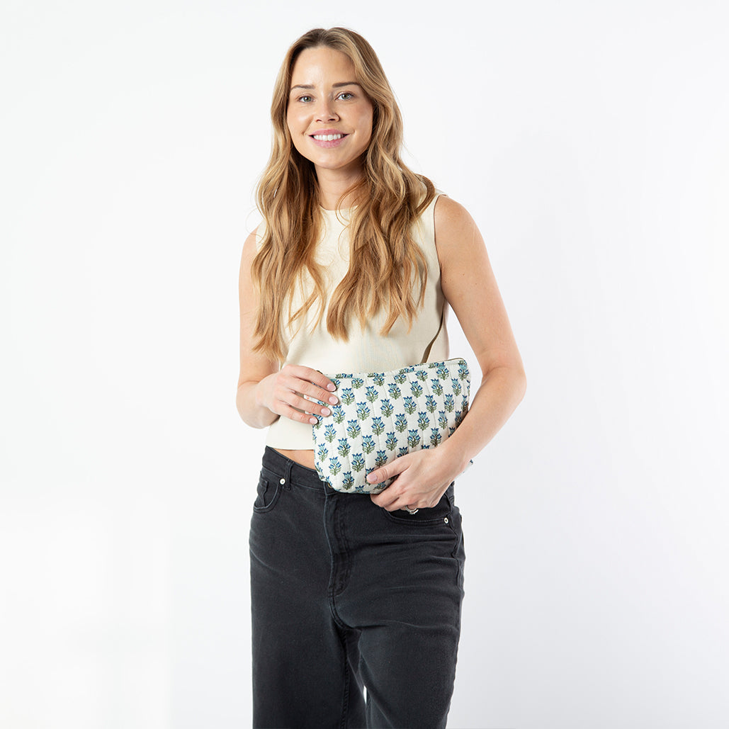 Block Print Clutch/ Make-Up Bag Custom Personalized Embroidered