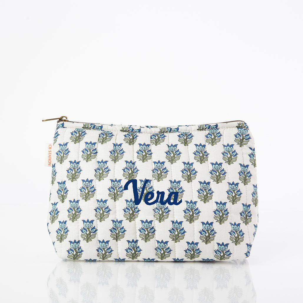 Block Print Clutch/ Make-Up Bag Custom Personalized Embroidered