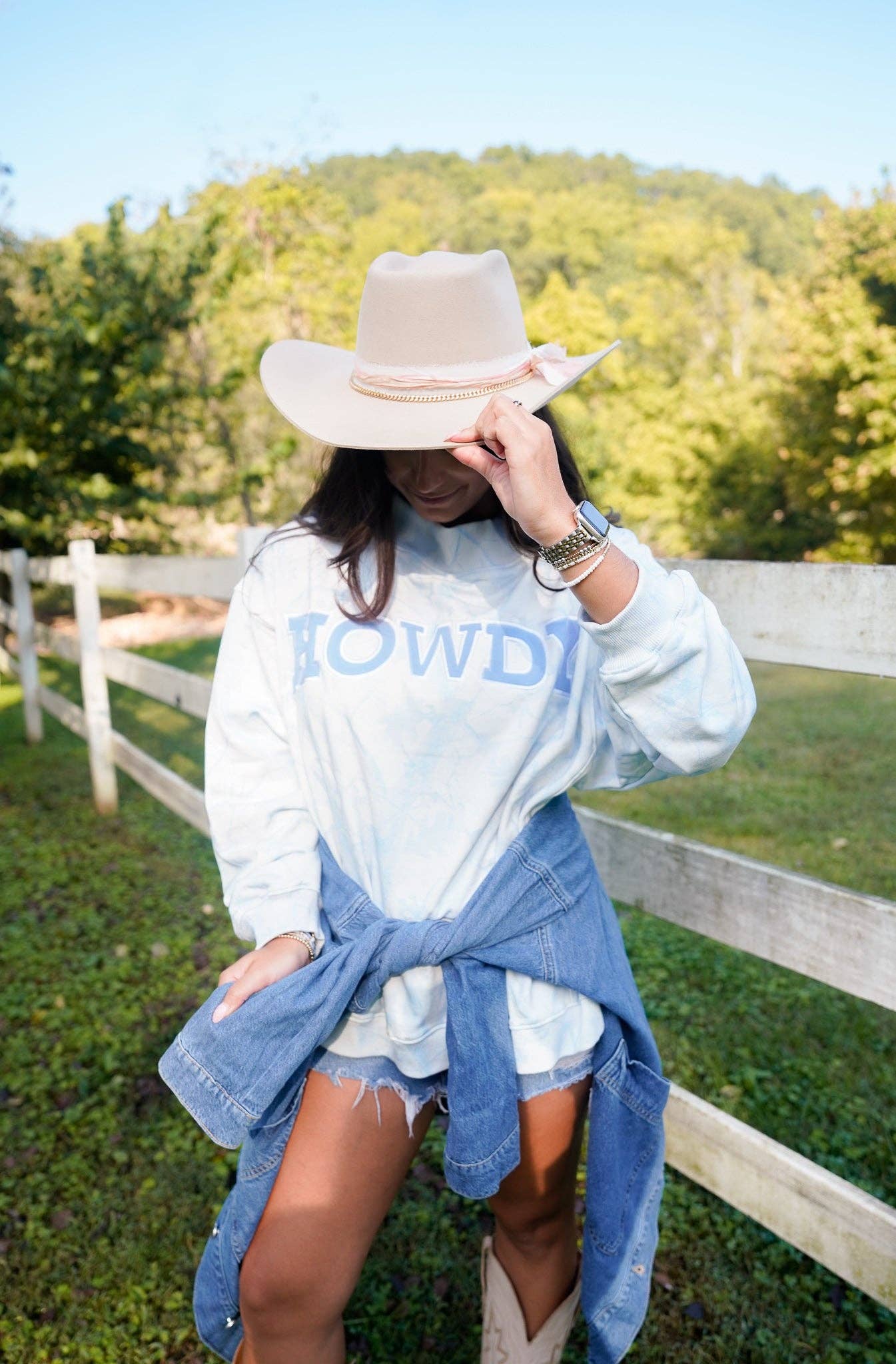 Howdy - Blue Camo Vintage Mock-Neck Sweatshirt