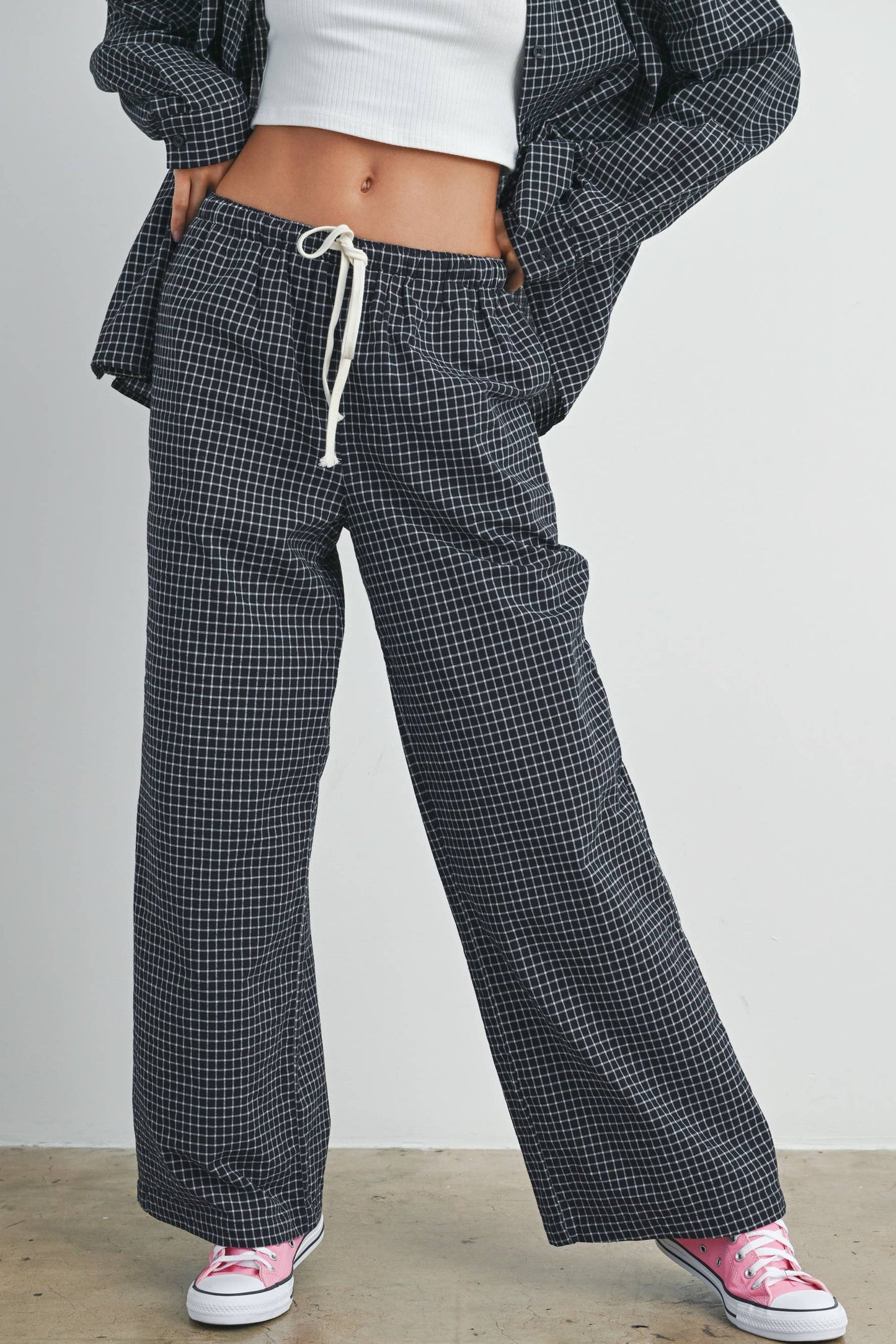 Olive Drawstring Checker Pants