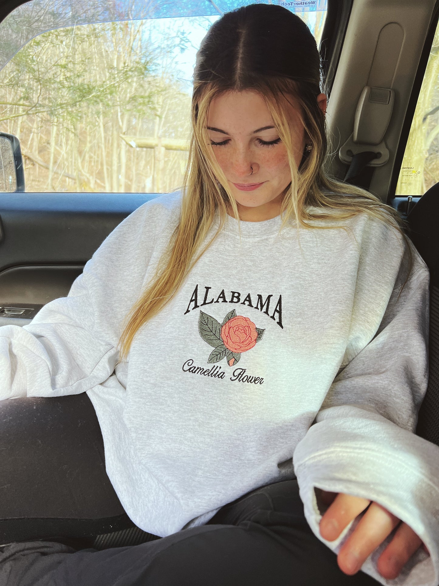 Alabama State Flower Embroidered Crewneck